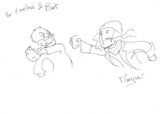 Szkic narysowany przez Maryon dla Akane i BTM-a - na rysunku BenZaie usiłuje obronić Bearrego przed Bumem ;)